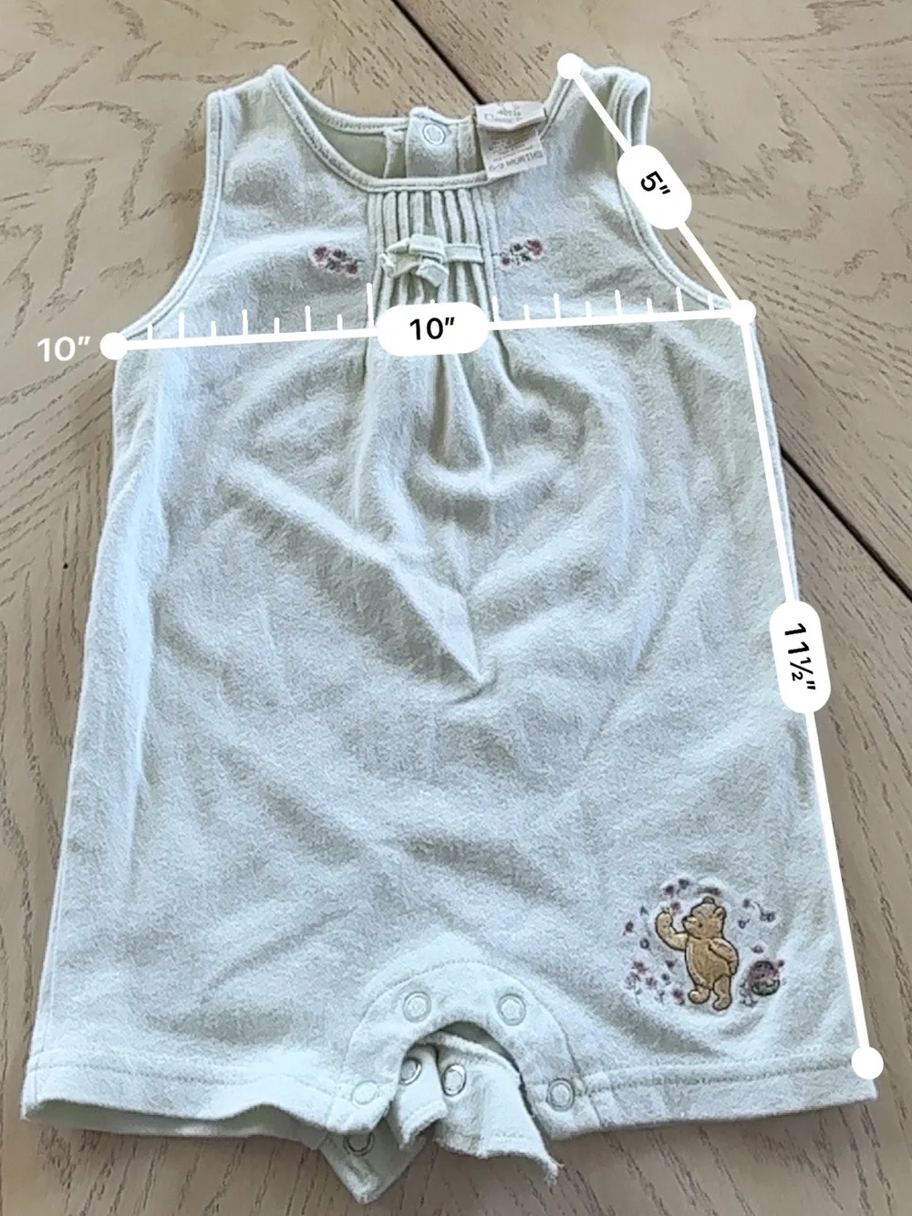 Vintage Disney Y2K Classic Pooh Winnie The Pooh Romper Green 6-9 Months Girl